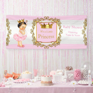Banderoles Princesse Baby shower Rose Or Blanc Brunette Bébé