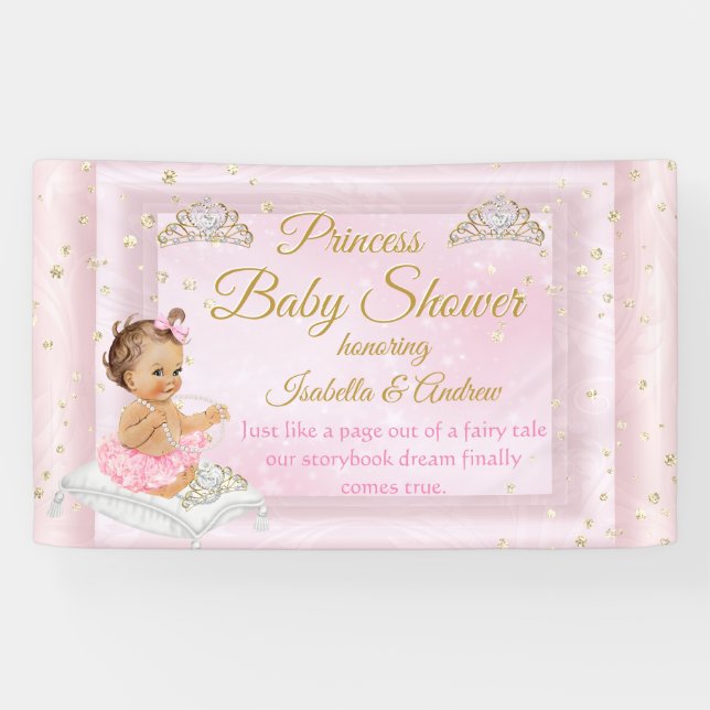 Banderoles Princesse Baby shower Tiara Rose (Horizontal)
