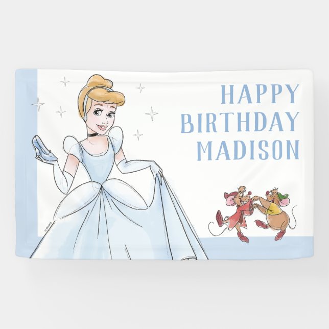 Banderoles Princesse Cendrillon | Aquarelle Anniversaire (Horizontal)