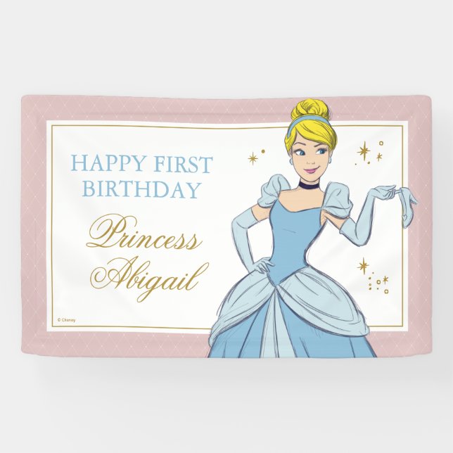 Banderoles Princesse Cendrillon | Aquarelle Anniversaire (Horizontal)