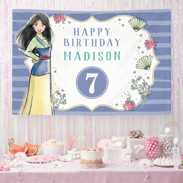 Banderoles Princesse Mulan | Aquarelle Frappe Anniversaire (Fête)