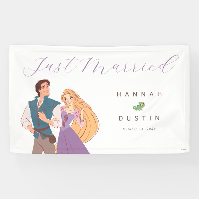 Banderoles Princesse Rapunzel & Flynn Juste Marié Mariage (Horizontal)