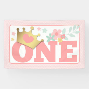Banderoles Princesse Rose Bébé Fille Premier anniversaire Fêt