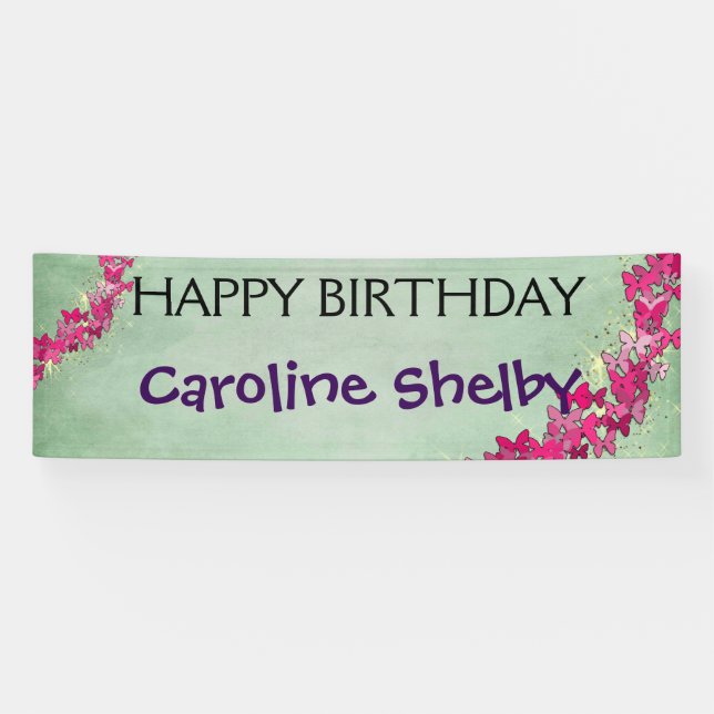 Banderoles Princesse rose Birthday Banner de papillon (Horizontal)