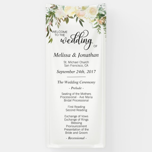 Banderoles Programme crème blanc floral de mariage (Vertical)