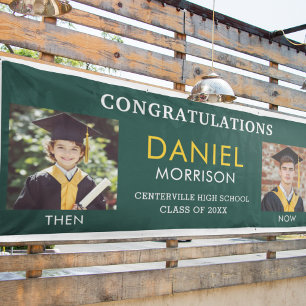 Banderoles Puis & maintenant Emerald Green Gold Photo Graduat