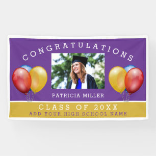 Banderoles Purple And Gold Photo Graduation Félicitations