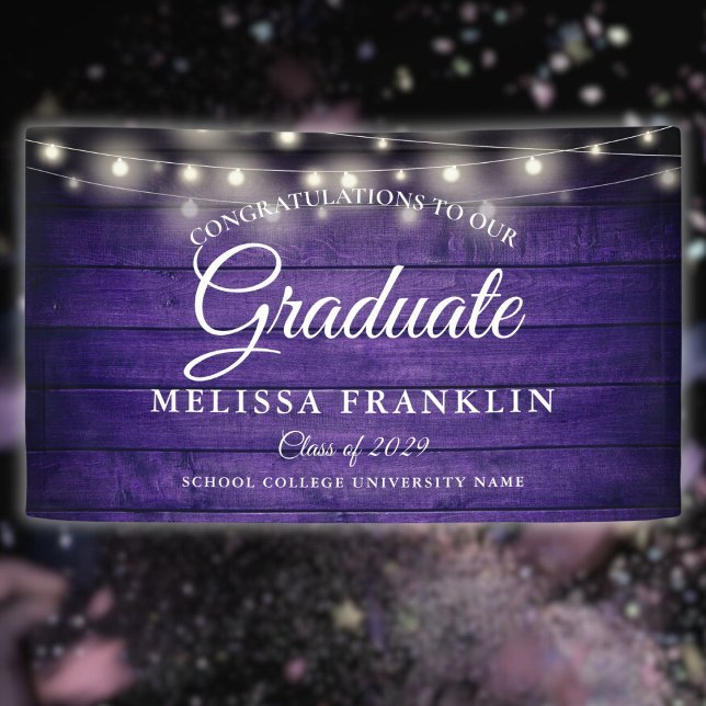 Banderoles Purple Bois Chaîne Lumières Partie de Graduation (Purple Wood String Lights Graduation Party Banner)
