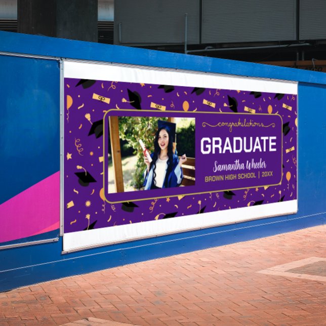 Banderoles Purple Congrats Diplômé sur mesure Photo Graduatio (Créateur téléchargé)