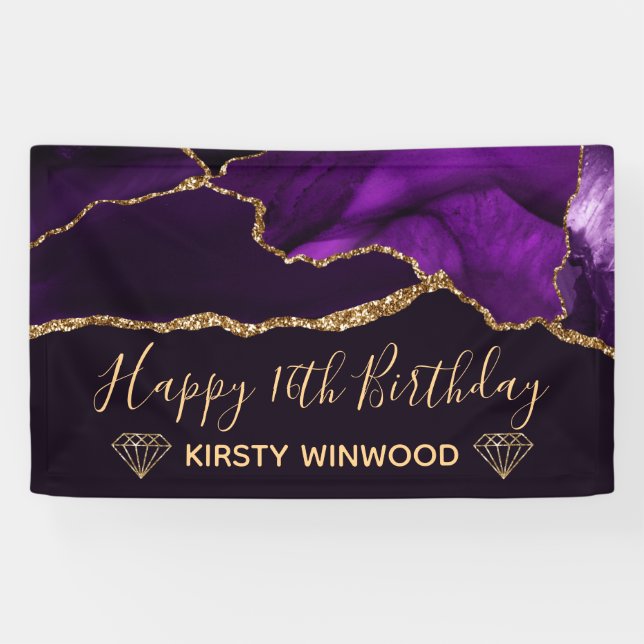 Banderoles Purple & Faux Gold Parties scintillant Agate Sweet (Horizontal)