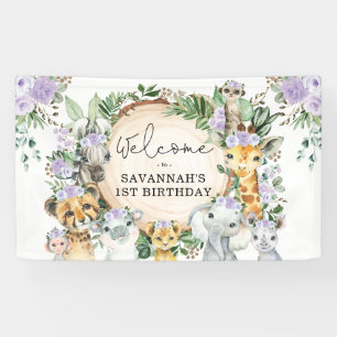 Banderoles Purple Flower Wild Safari Animaux Anniversaire Bie