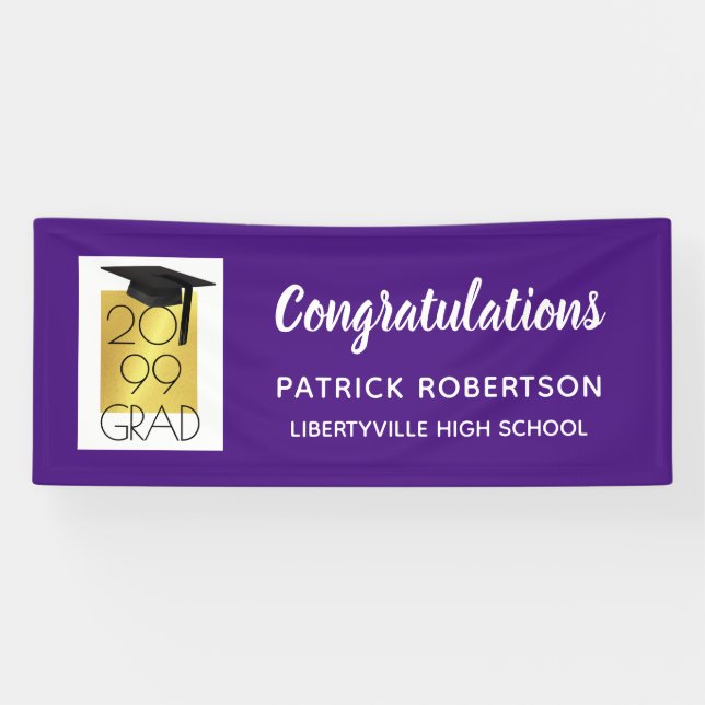 Banderoles Purple & Gold GRAD | Couleur modifiable | Diplôme (Horizontal)