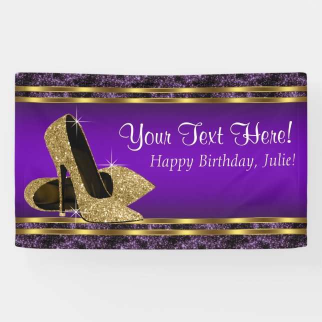 Banderoles Purple Gold High talon fête d'anniversaire (Horizontal)
