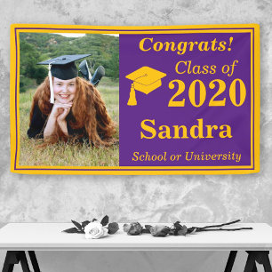Banderoles Purple Gold One Photo Class of 2023 Graduation