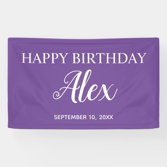 Banderoles Purple Joyeux Anniversaire Nom du parti (Horizontal)