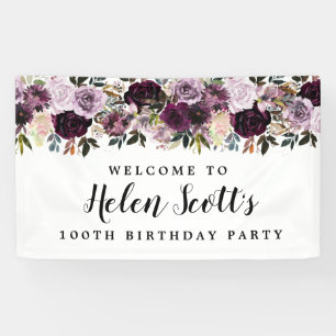 Banderoles Purple Mauve rose 100e fête d'anniversaire Bienven