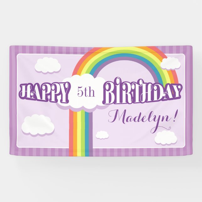 Banderoles Purple n'importe quel âge Rainbow Cloud Anniversai (Horizontal)