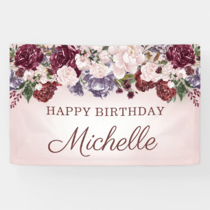 Banderoles Purple rose Bourgogne Vintage Floral Joyeux annive