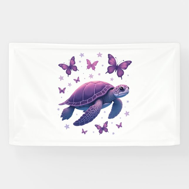 Banderoles Purple - T-shirt papillon de tortue de mer (Horizontal)