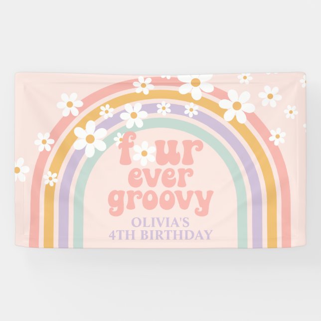 Banderoles Quatre Ever Super Pastel arc-en-ciel 4ème annivers (Horizontal)