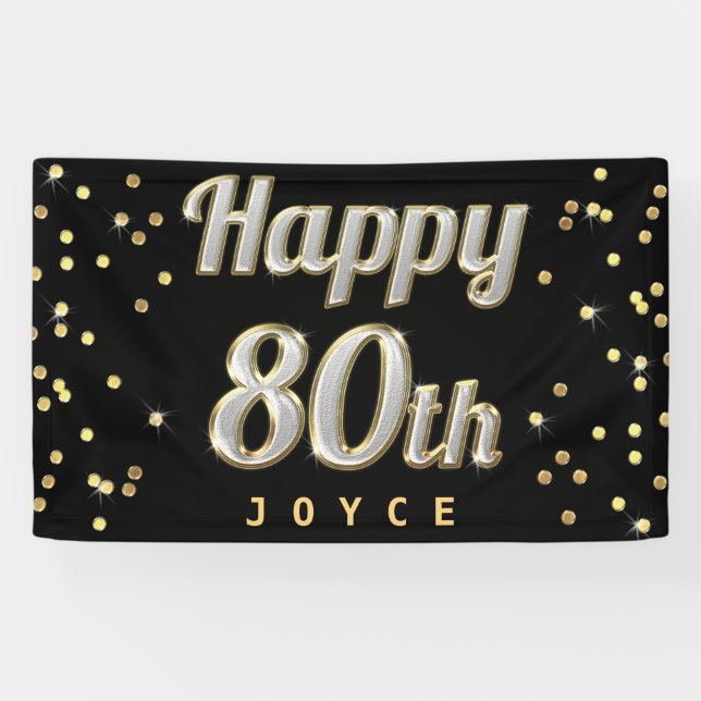 Banderoles Quatre-vingtième noir heureux de confettis d'or de (Horizontal)