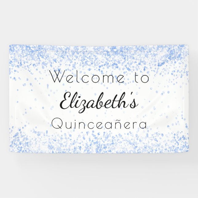 Banderoles Quinceanera bébé bleu blanc parties scintillant po (Horizontal)