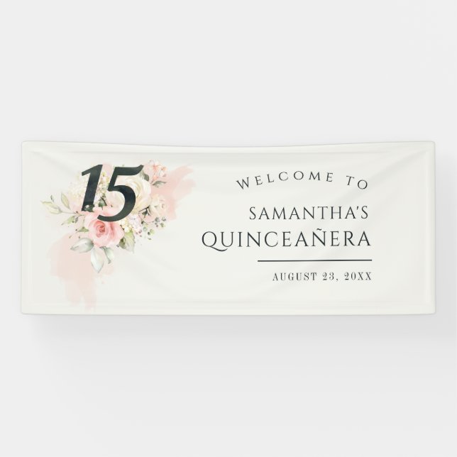 Banderoles Quinceanera botanique florale 15e anniversaire (Horizontal)