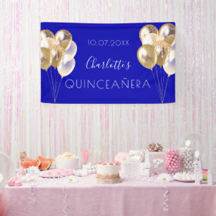 Banderoles Quinceanera fête des ballons d'or bleu royal