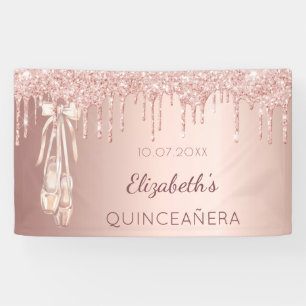 Banderoles Quinceanera fête rose or ballerine bienvenue