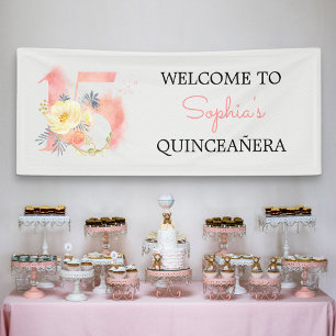 Banderoles Quinceanera Floral Number 15 Personnalisé Anniver