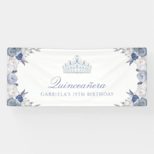 Banderoles Quinceanera florale blanche et bleue