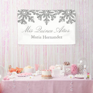 Banderoles Quinceanera hivernale de flocons d'argent