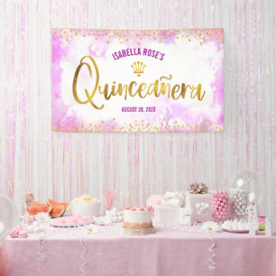 Banderoles Quinceañera Pink Aquarelle or Script Bienvenue