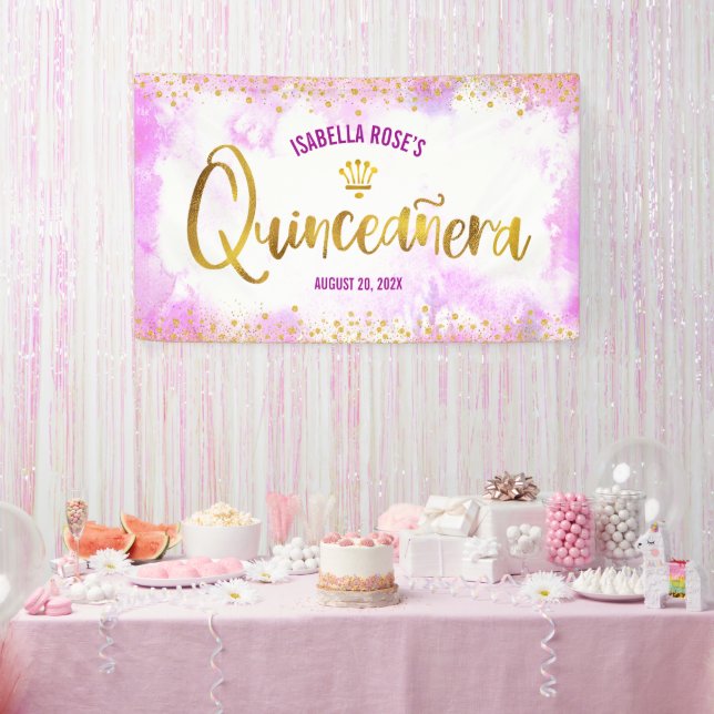 Banderoles Quinceañera Pink Aquarelle or Script Bienvenue (Fête)