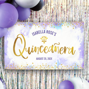 Banderoles Quinceañera Purple Aquarelle Or Script Bienvenue