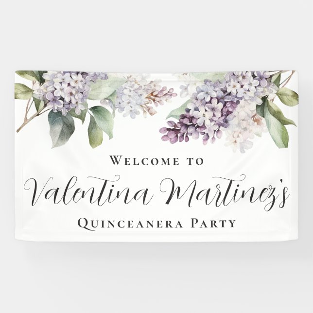 Banderoles Quinceanera Purple Lilac Fleur de printemps Bienve (Horizontal)