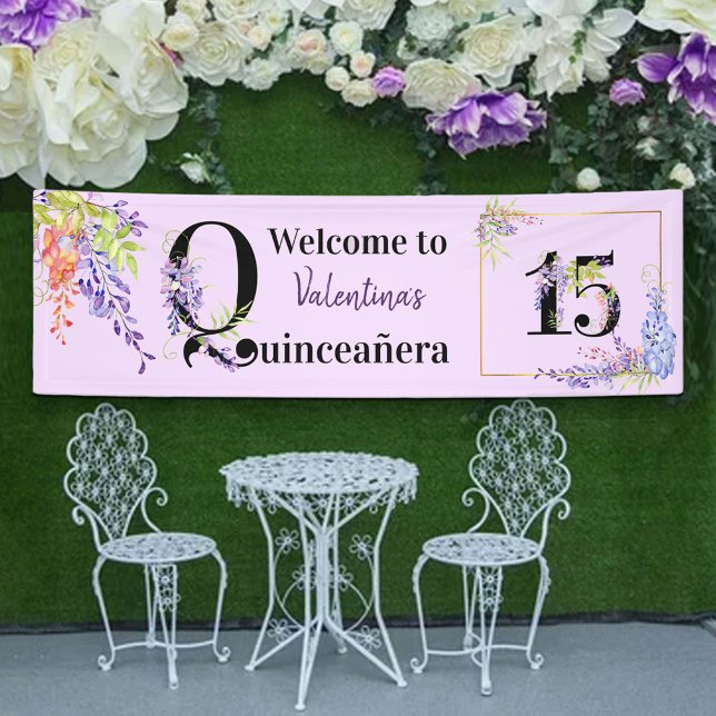 Banderoles Quinceanera Purple Wisteria Floral Numéro 15 (Quinceanera Banner from my Purple Wisteria Quinceanera Collection
)