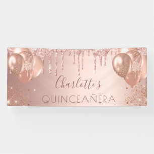 Banderoles Quinceanera rose ballon d'or fête