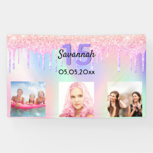 Banderoles Quinceanera rose violet parties scintillant blush 