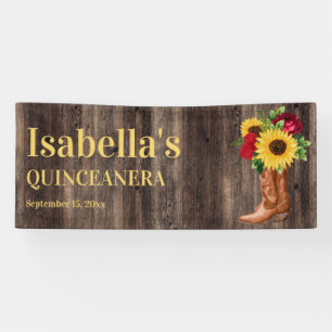 Banderoles Quinceañera Roses rouges Tournesols Bottes de cowb