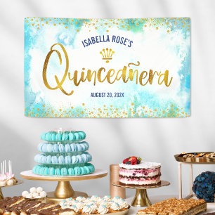 Banderoles Quinceañera Turquoise Aquarelle or Accueil