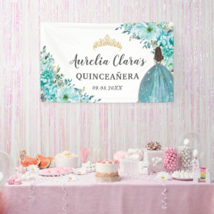 Banderoles Quinceañera Turquoise Blue Floral Princesse Bienve