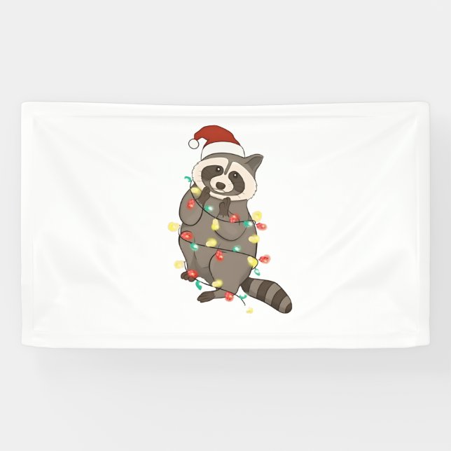 Banderoles Raccoon Joyeux Noël Lumières Santa Chapon Xmas Nei (Horizontal)