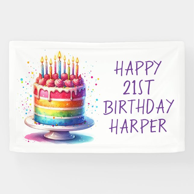 Banderoles Rainbow Cake Personalized Happy Birthday (Horizontal)