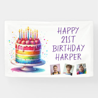 Banderoles Rainbow Cake Personalized Photo Happy Birthday