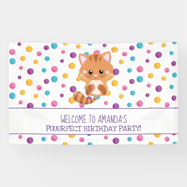 Banderoles Rainbow Confetti Cute Kitty Anniversaire Bienvenue (Horizontal)