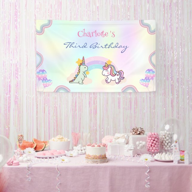 Banderoles Rainbow Unicorn & Dinosaur Friends Anniversaire Pa (Fête)
