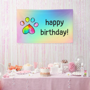 Banderoles Rainbow Watercolor Empreinte de patte fête d'anniv