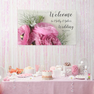 Banderoles ranunculus rose avec fleurs de nigella