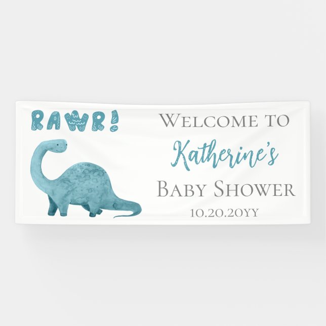 Banderoles Rawr Turquoise Blue Dinosaur Baby shower garçon Bi (Horizontal)